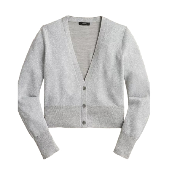 J.crew Merino wool metallic cropped cardigan sweater, Size L NWT - Picture 1 of 5